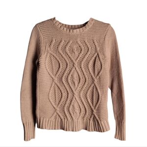 Lands End Tan Drifter Knit 100% Cotton Sweater S/P  6-8